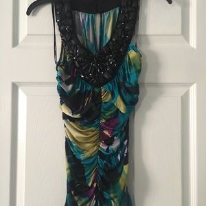 Printed beaded next sleeveless top